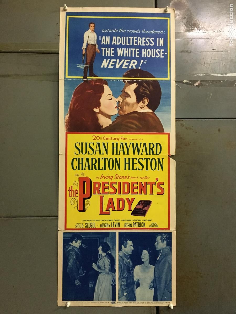 Cine: R0258 LA DAMA MARCADA CHARLTON HESTON SUSAN HAYWARD POSTER ORIGINAL USA 36X90 LITOGRAFIA