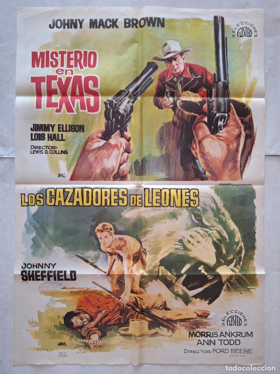 Cine: CARTEL CINE DOBLE SESION MISTERIO EN TEXAS Y LOS CAZADORES DE LEONES 1964 JANO RV P-1887
