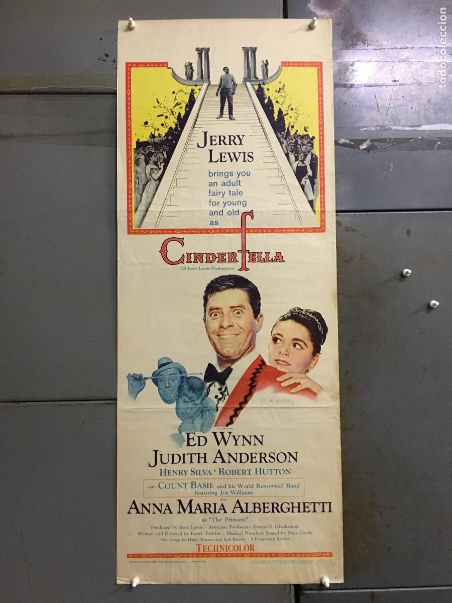 Cinema: R0261 EL CENICIENTO CINDERFELLA JERRY LEWIS NORMAN ROCKWELL POSTER ORIGINAL USA 36X90 LITOGRAFIA