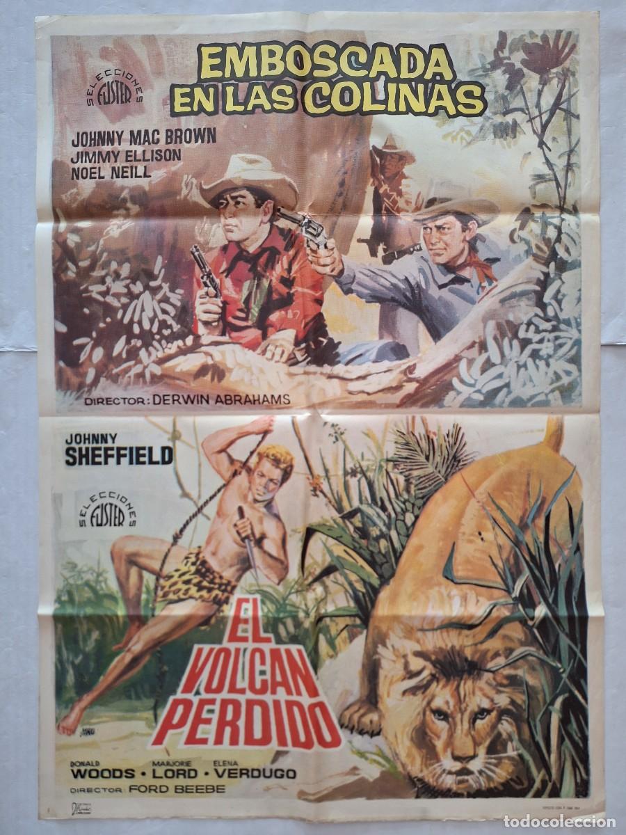 Cine: CARTEL CINE DOBLE SESION EMBOSCADA EN LAS COLINAS Y EL VOLCAN PERDIDO 1964 JANO RV P-1888