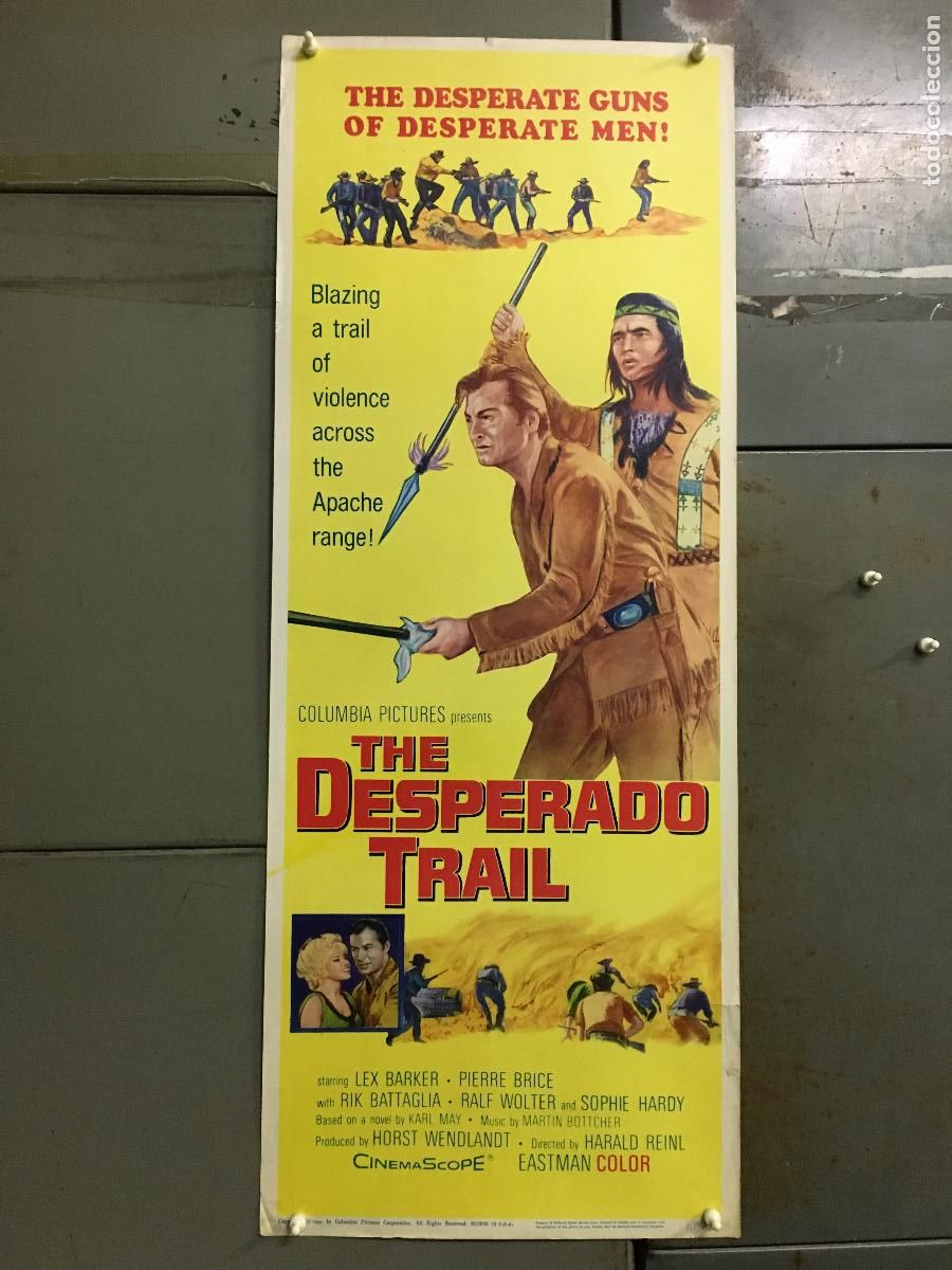 Cine: R0265 WINNETOU DESPERADO TRAIL LEX BARKER KARL MAY PIERRE BRICE POSTER ORIGINAL USA 36X90 LITOGRAFIA