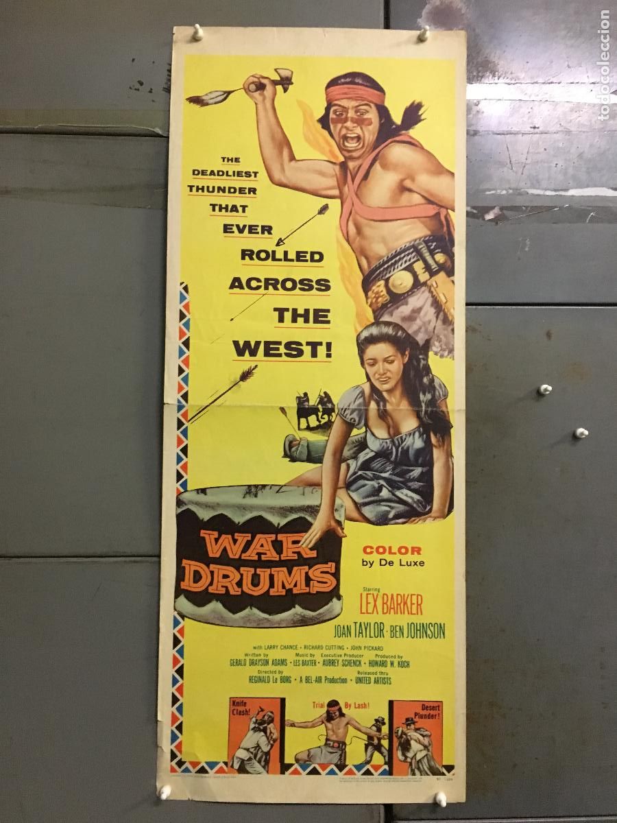Cinema: R0277 WAR DRUMS LEX BARKER INDIANS POSTER ORIGINAL USA 36X90 LITOGRAFIA