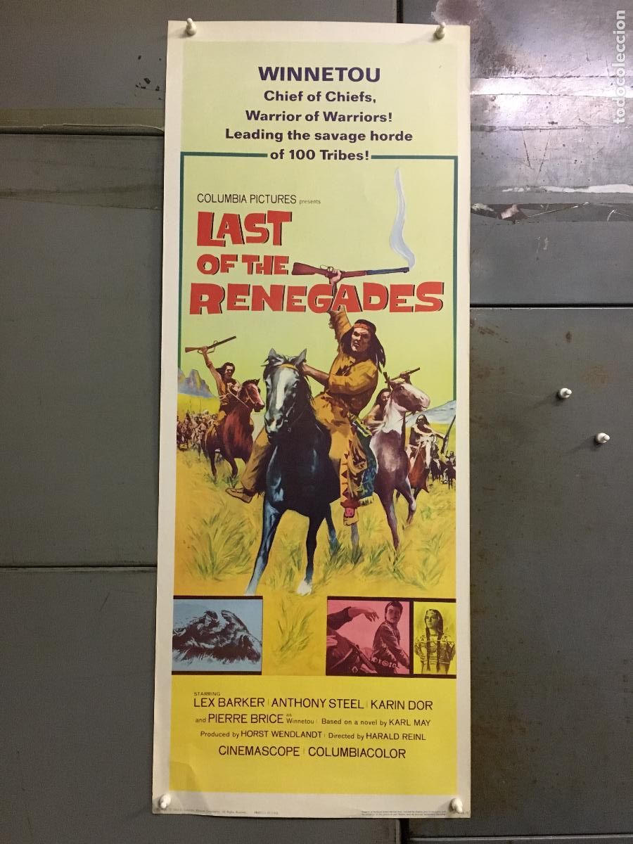 Cinema: R0278 LA CARABINA DE PLATA LEX BARKER KARL MAY WINNETOU SPAGHETTI POSTER ORIG USA 36X90 LITOGRAFIA