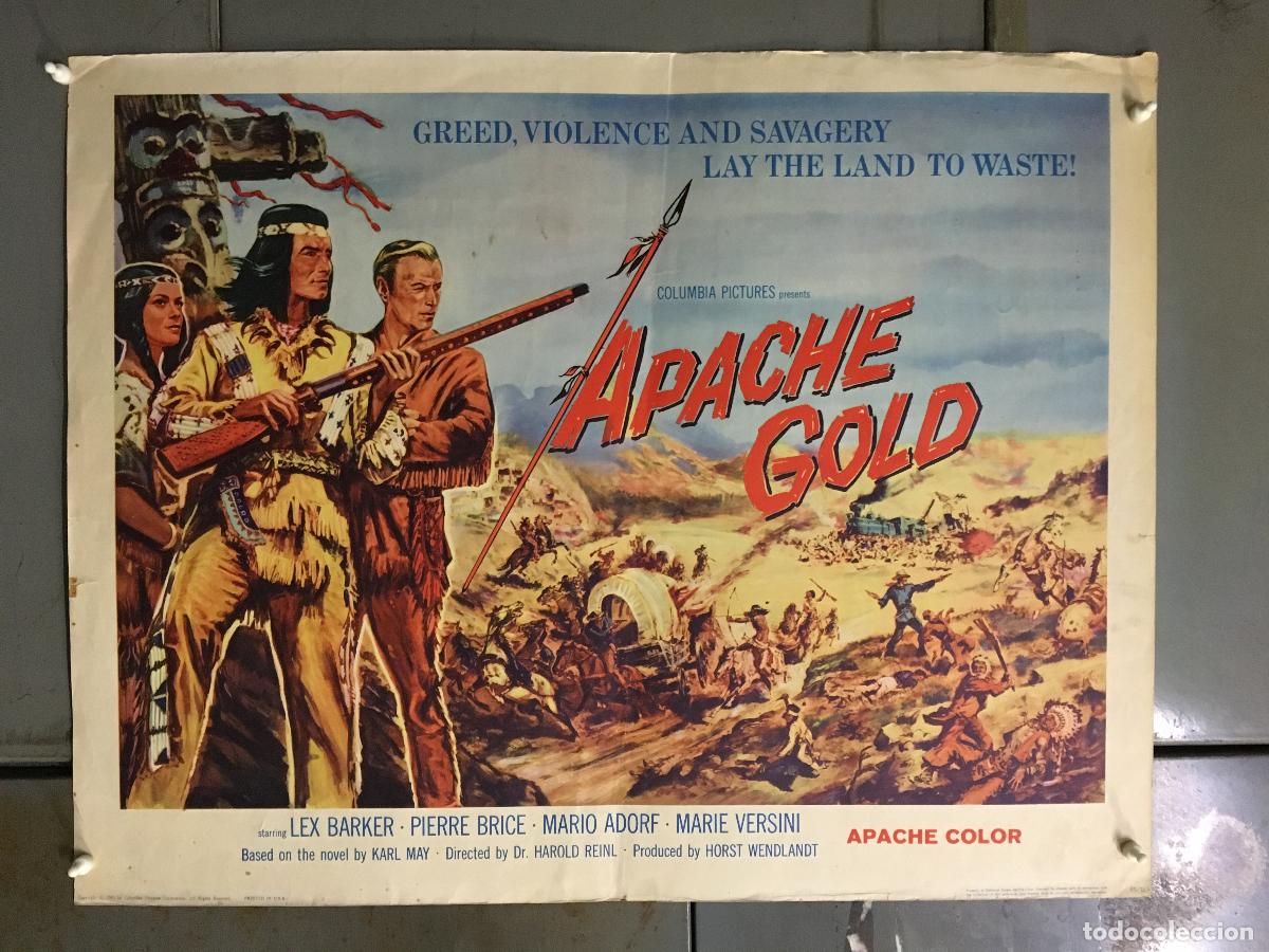 Cine: R0287 FURIA APACHE WINNETOU LEX BARKER KARL MAY PIERRE BRICE POSTER ORIG AMERICANO 55X70 LITOGRAFIA