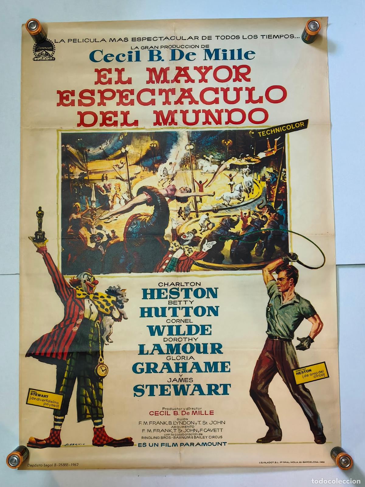Cine: CECIL B DE MILLE EL MAYOR ESPECT&Aacute;CULO DEL MUNDO CARTEL DE 1962