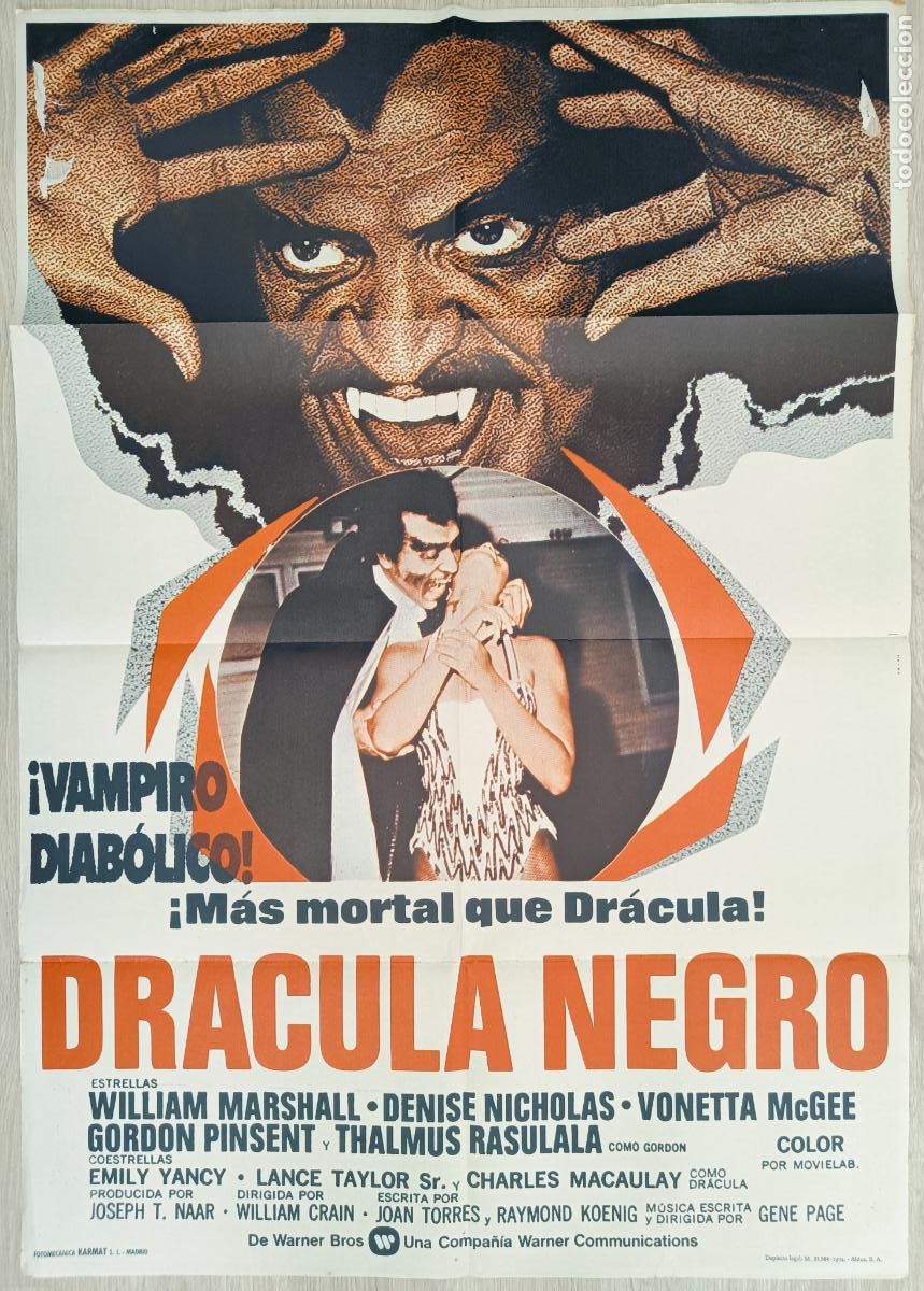 Cine: CARTEL CINE DRACULA NEGRO VAMPIRO DIABOLICO WILLIAM MARSHALL DENISE NICHOLAS 1974 C2817