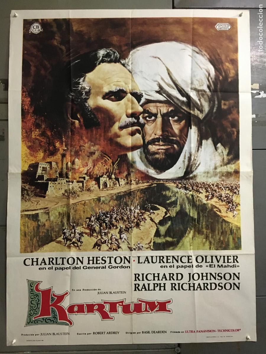 Cine: AFE83 KARTUM khartoum CHARLTON HESTON POSTER ORIGINAL 2 hojas 100X140 ESTRENO