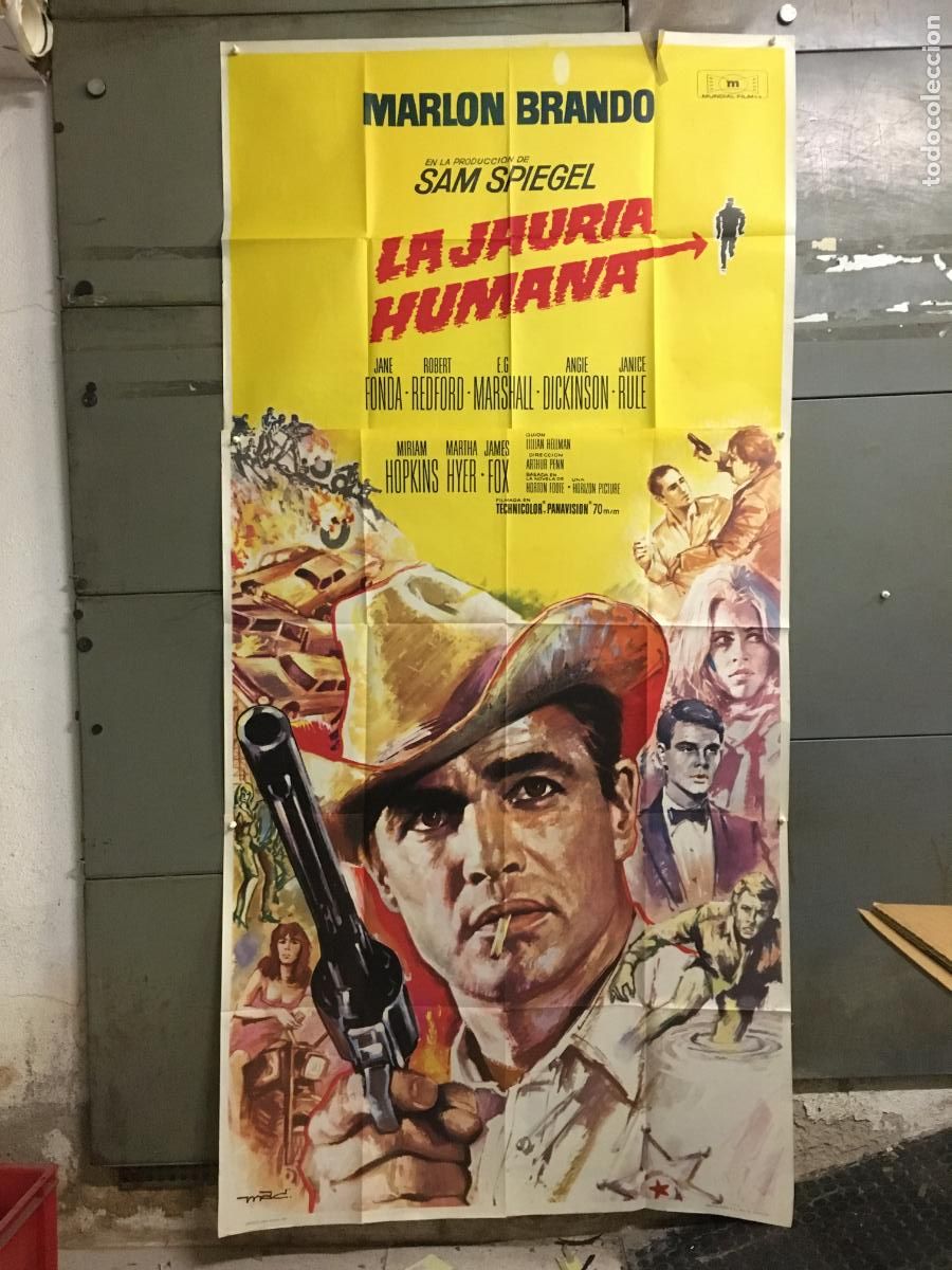 Cine: AFE84 LA JAURIA HUMANA MARLON BRANDO ROBERT REDFORD MAC POSTER ORIGINAL 3 HOJAS 100X205 ESTRENO