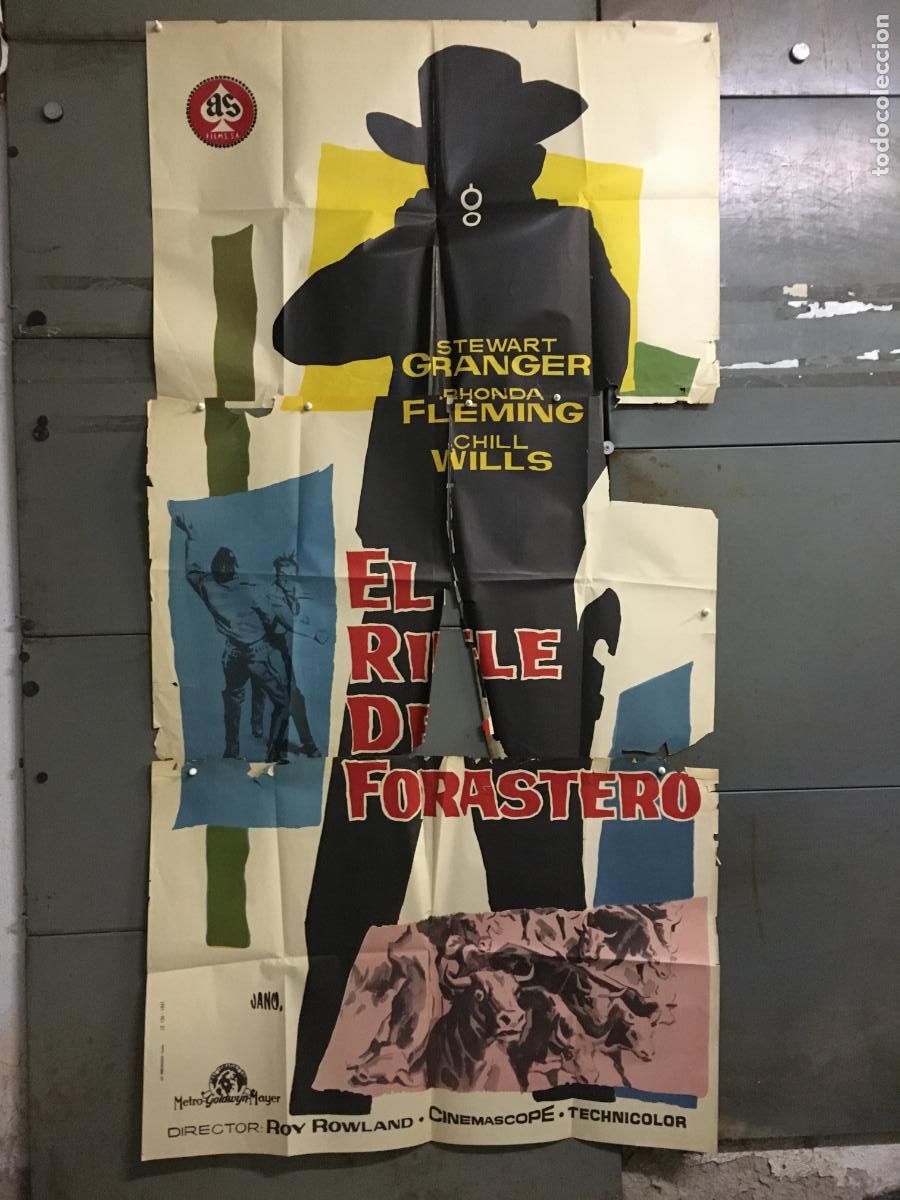 Cine: AFE86 EL RIFLE DEL FORASTERO STEWART GRANGER RHONDA FLEMING POSTER ORIGINAL 3 HOJAS 100X205 ESTRENO