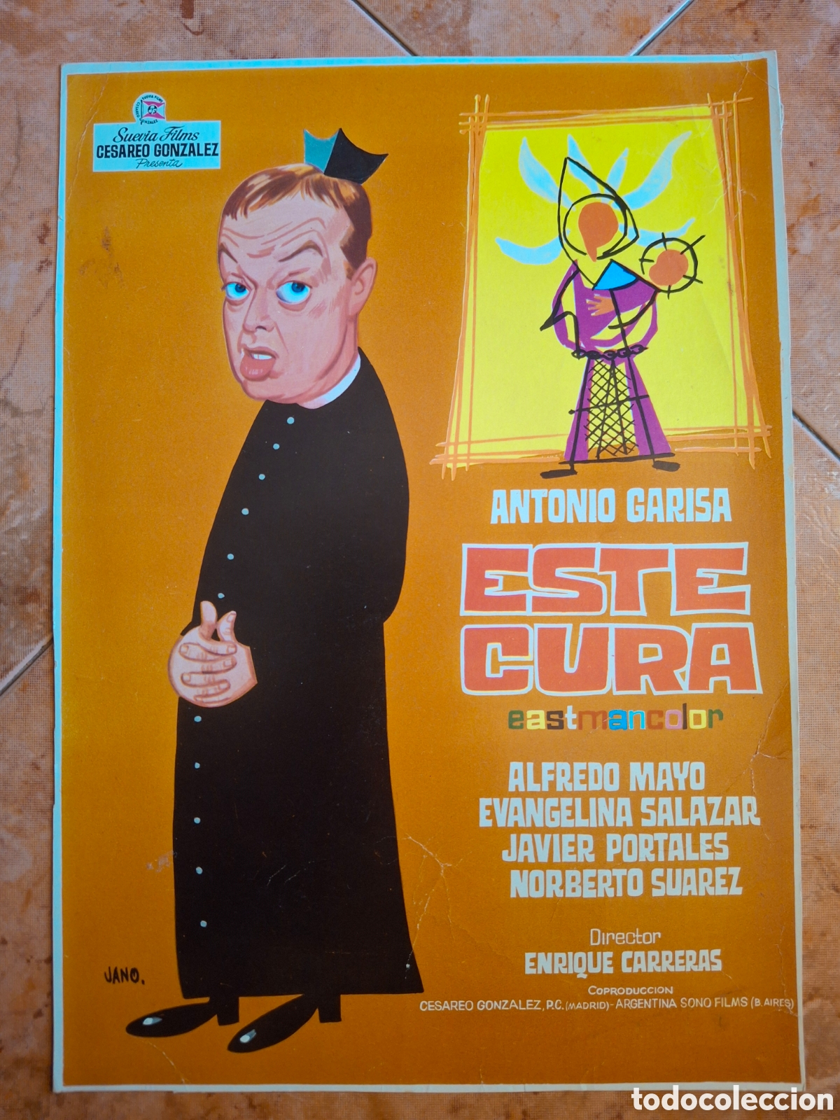 Cinema: Programa de mano ESTE CURA (1968) - Ilustraci&oacute;n de JANO - Con Sello Original de Censura del Minister