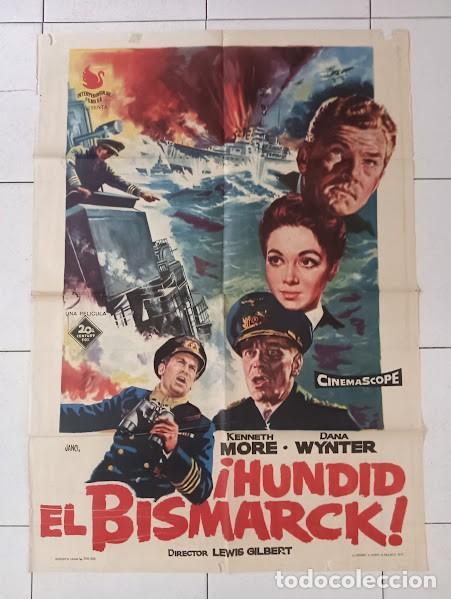 Cine: SMP 2321 HUNDID EL BISMARCK KENNETH MORE DANA WYNTER POSTER ORIGINAL 70X100 ESTRENO