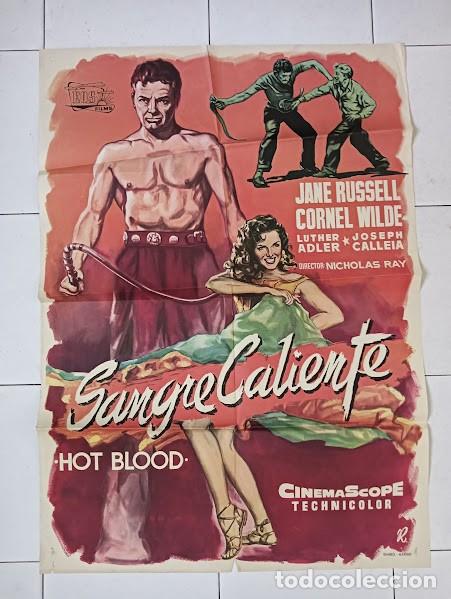 Cine: SMP 2343 SANGRE CALIENTE JANE RUSSELL CORNEL WILDE NICHOLAS RAY RUMBO POSTER ORIGINAL ESTRENO 70X100