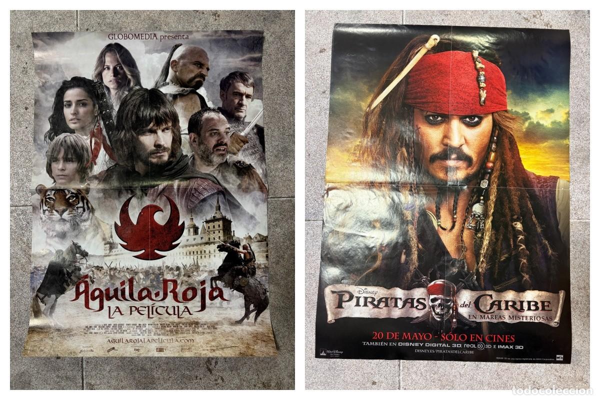 Cine: DOBLE POSTER DE CINE - AGUILA ROJA / PIRATAS DEL CARIBE EN MAREAS MISTERIOSAS- 57 X 41 CM.