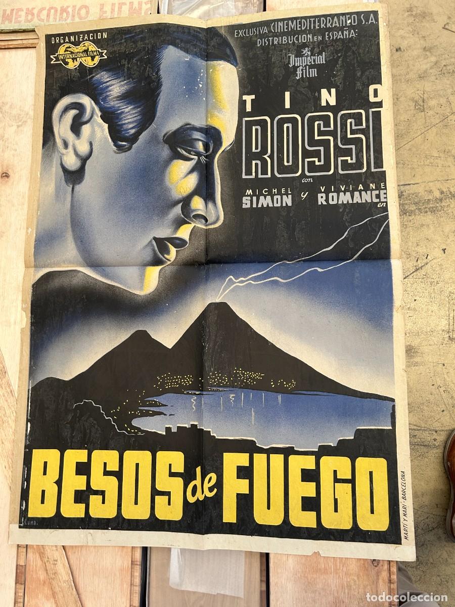Cine: BESOS DE FUEGO CARTEL 1,00X0,70M DIBUJADO A MANO EN ALGUNOS PONE TINTAS EMPLEADAS Y AUTOR