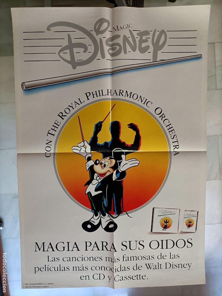 Cine: POSTER ORIGINAL WALT DISNEY. THE ROYAL PHILHARMONIC ORCHESTRA, MAGIA PARA SUS OIDOS.94X64CM.