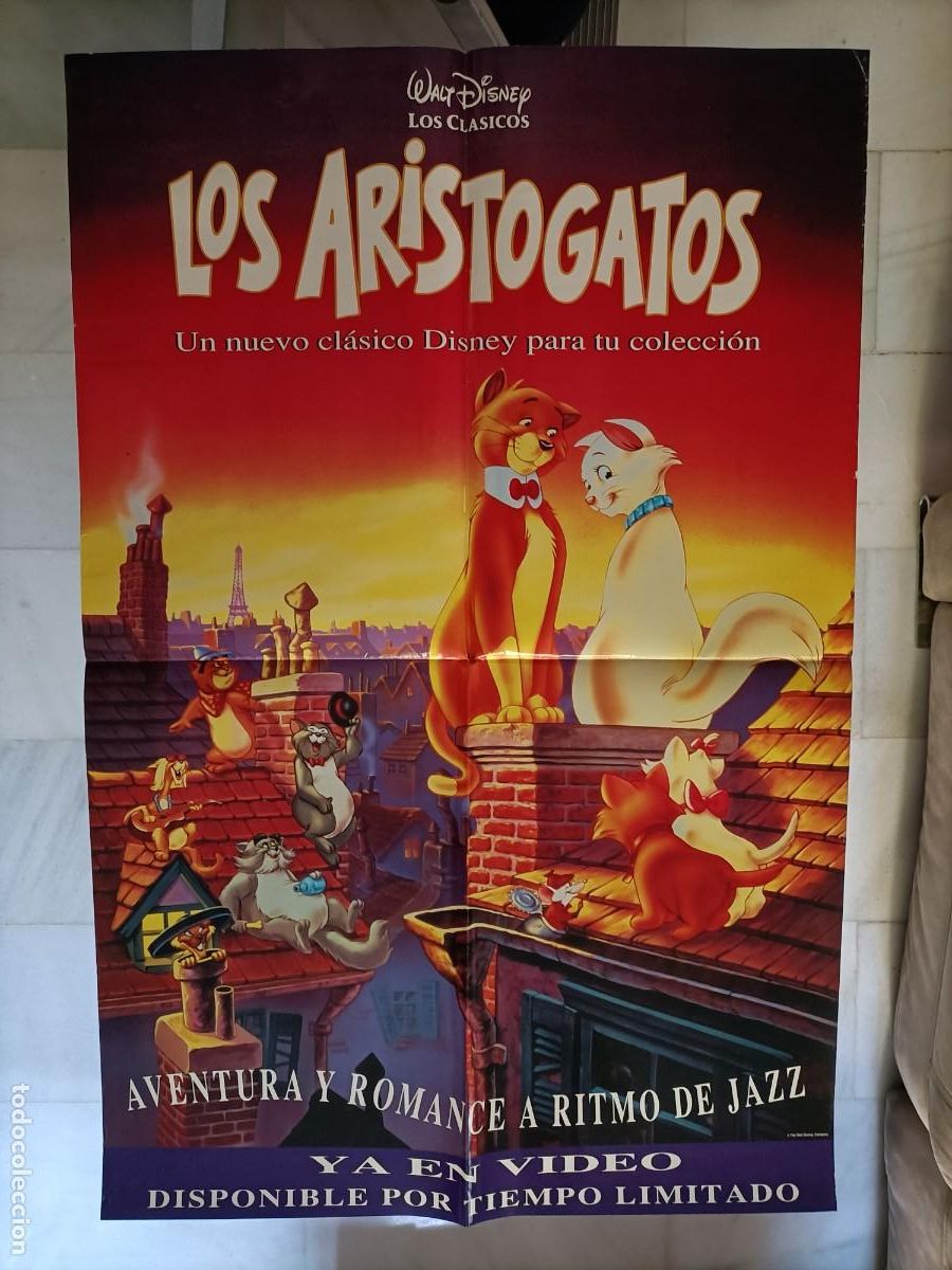 Cine: POSTER ORIGINAL WALT DISNEY. DE LA PEL&Iacute;CULA. LOS ARISTOGATOS. 95X63CM. N&ordm; 1