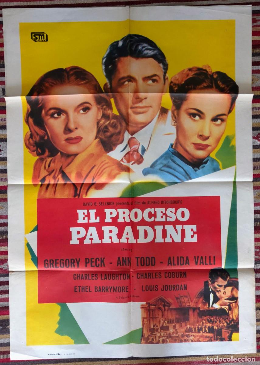 Cine: Cartel EL PROCESO PARADINE Hitchcock Gregory Peck Ann Todd Alida Valli Impresi&oacute;n 1982