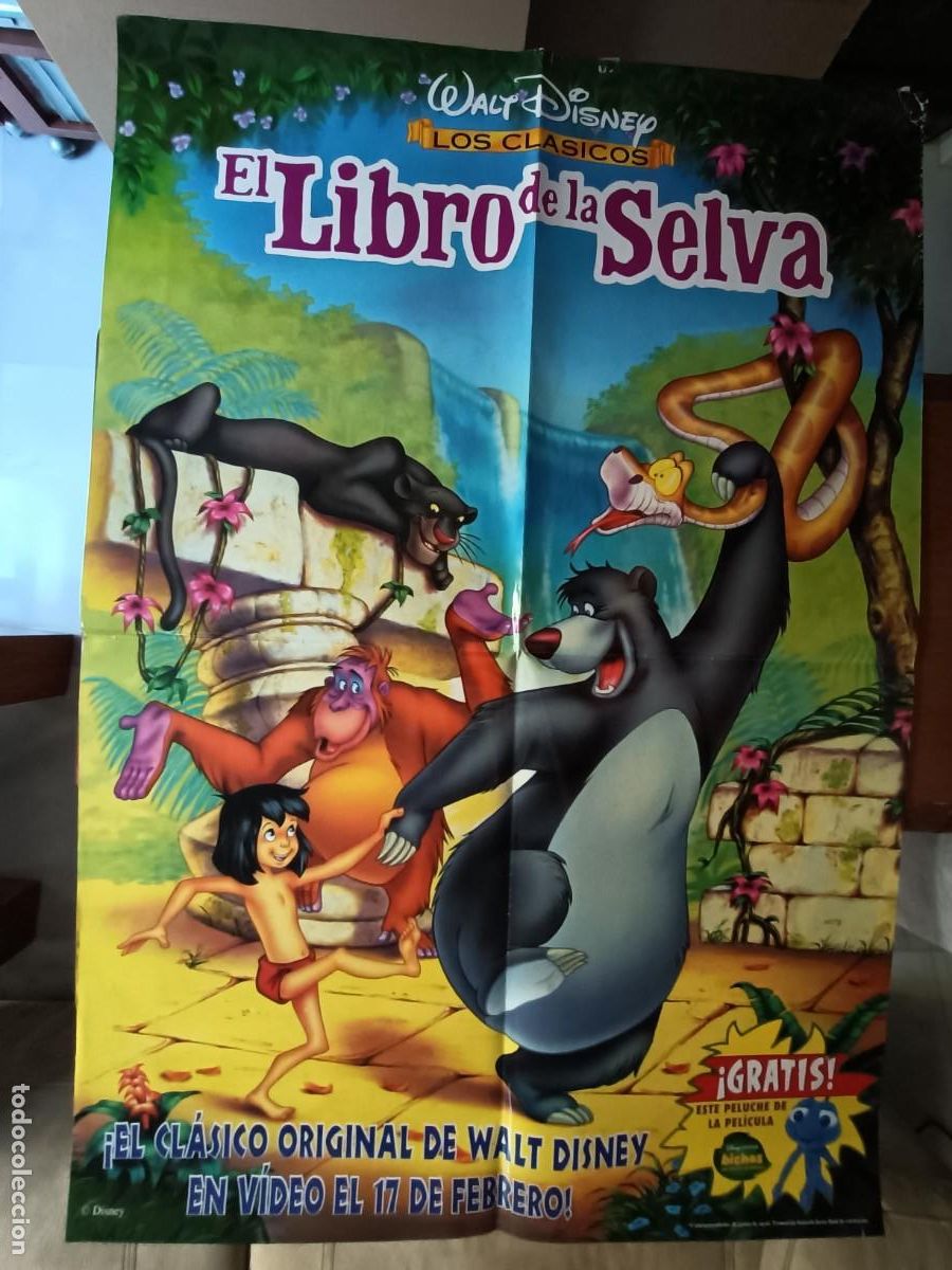 Cine: POSTER ORIGINAL WALT DISNEY. DE LA PEL&Iacute;CULA, EL LIBRO DE LA SELVA. 98X 68 CM.