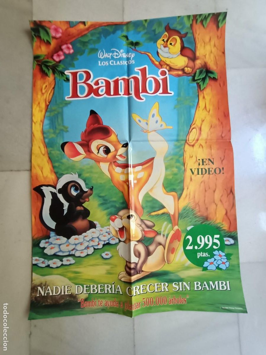 Cine: POSTER ORIGINAL WALT DISNEY. DE LA PEL&Iacute;CULA, BAMBI. 98X 68 CM. 1&ordm;