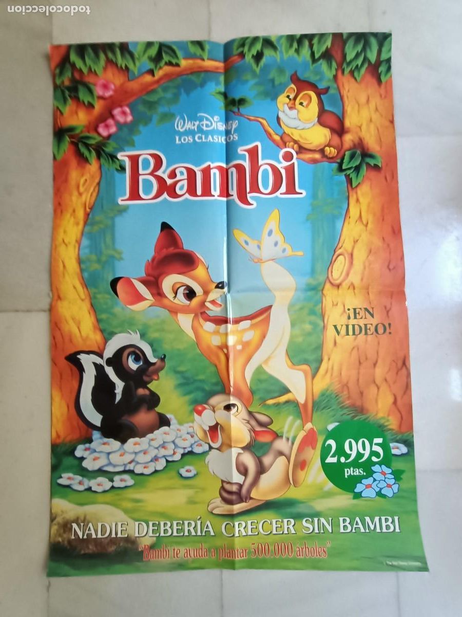 Cine: POSTER ORIGINAL WALT DISNEY. DE LA PEL&Iacute;CULA, BAMBI. 95X 64 CM. 2&ordm;