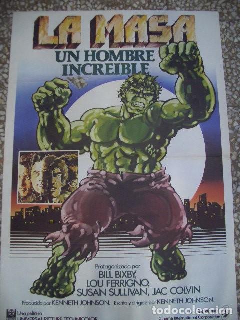 Cine: LA MASA UN HOMBRE INCREIBLE HULK LOU FERRIGNO MARVEL COMICS POSTER ORIGINAL 70X100 ESTRENO