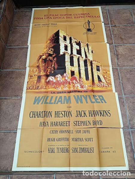 Cine: SMP 2369 BEN HUR CHARLTON HESTON POSTER ORIGINAL 3 hojas 100X205 ESTRENO