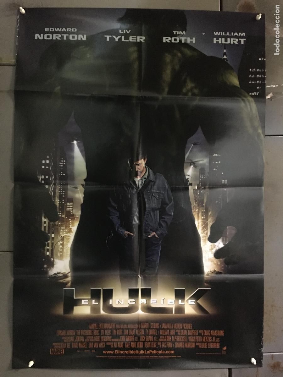Cine: AFG02 EL INCREIBLE HULK EDWARD NORTON LIV TYLER TIM ROTH MARVEL POSTER ORIGINAL 70X100 ESTRENO h0