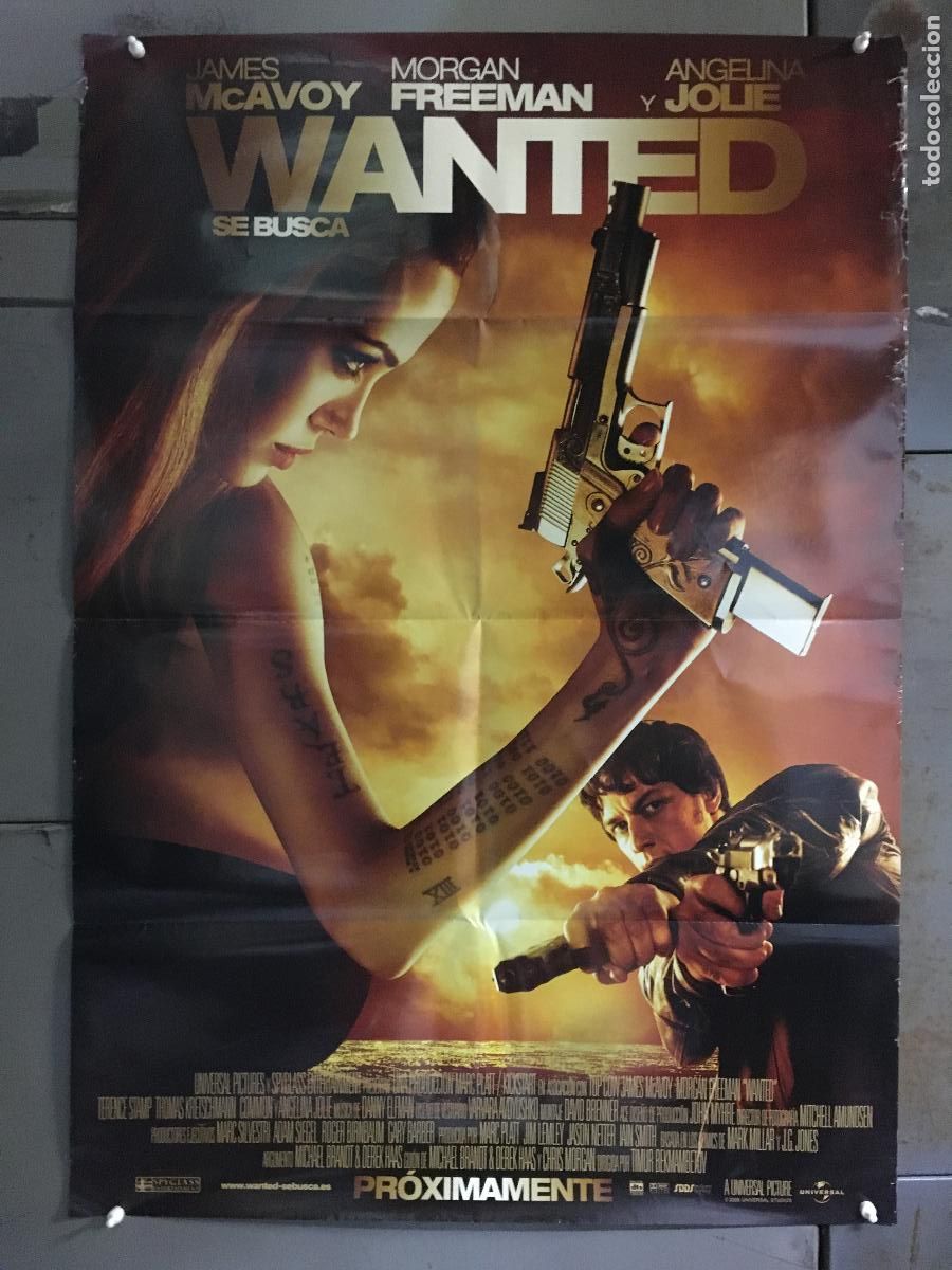Cine: AFG21 WANTED SE BUSCA JAMES McAVOY MORGAN FREEMAN ANGELINA JOLIE POSTER ORIGINAL 70X100 ESTRENO h2
