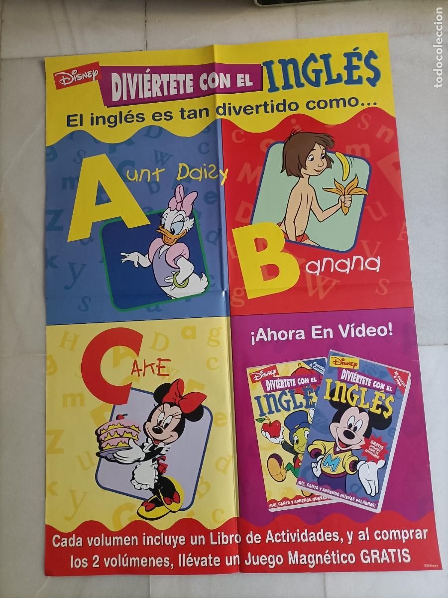 Cine: POSTER ORIGINAL WALT DISNEY. DE LA PEL&Iacute;CULA, DIVIERTETE CON EL INGL&Eacute;S. 98X68CM.