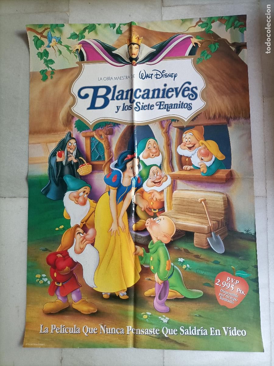 Cine: POSTER ORIGINAL WALT DISNEY. DE LA PEL&Iacute;CULA, BLANCANIEVES Y LOS 7 ENANITOS. 98X68CM.