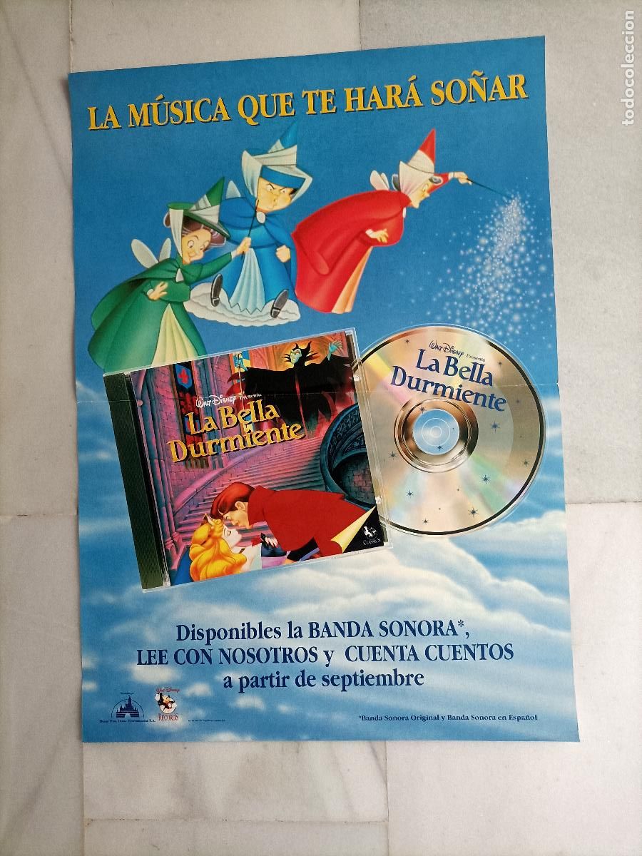 Cine: POSTER ORIGINAL WALT DISNEY. DE LA BANDA SONORA DE LA BELLA DURMIENTE, &Uacute;NICO A VENTA EN ESTE FORMATO