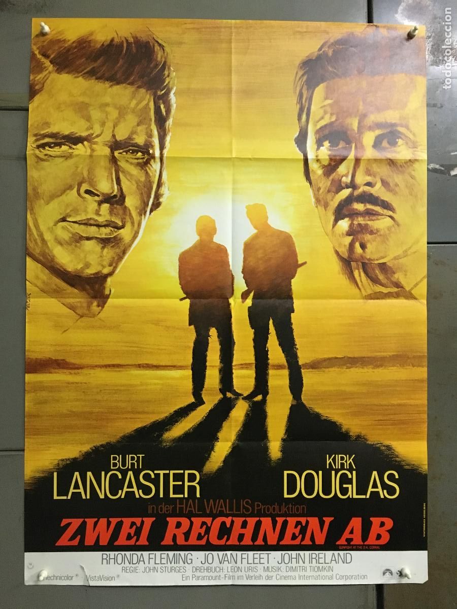 Cine: AFG27 DUELO DE TITANES BURT LANCASTER KIRK DOUGLAS POSTER ORIGINAL 60X84 ALEMAN h0