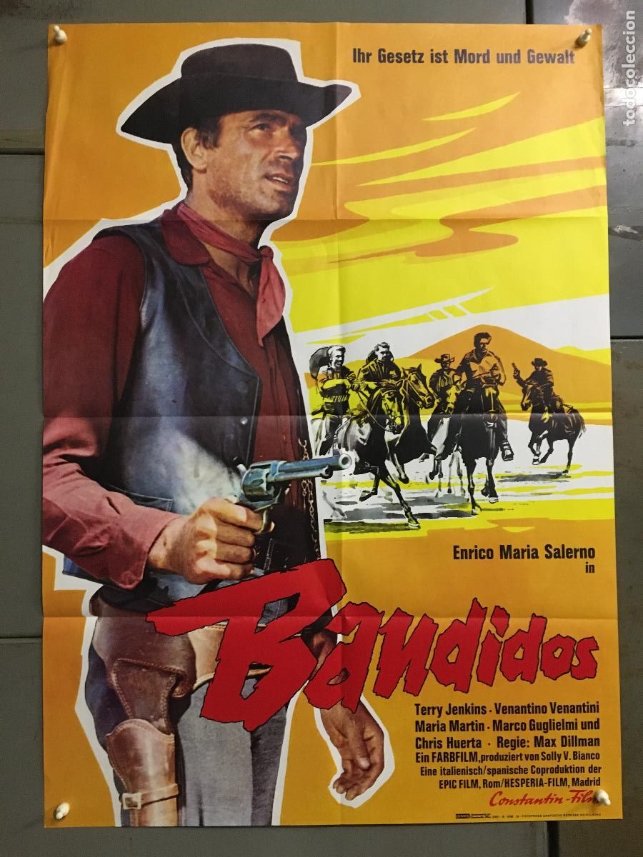 Cine: AFG33 BANDIDOS ENRICO MARIA SALERNO SPAGHETTI POSTER ORIGINAL ALEMAN 60X84 h0