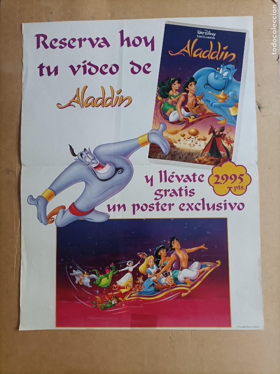 Cine: POSTER ORIGINAL WALT DISNEY. DE LA PEL&Iacute;CULA, ALADD&Iacute;N, EN VENTA. 65 X 50 CM.