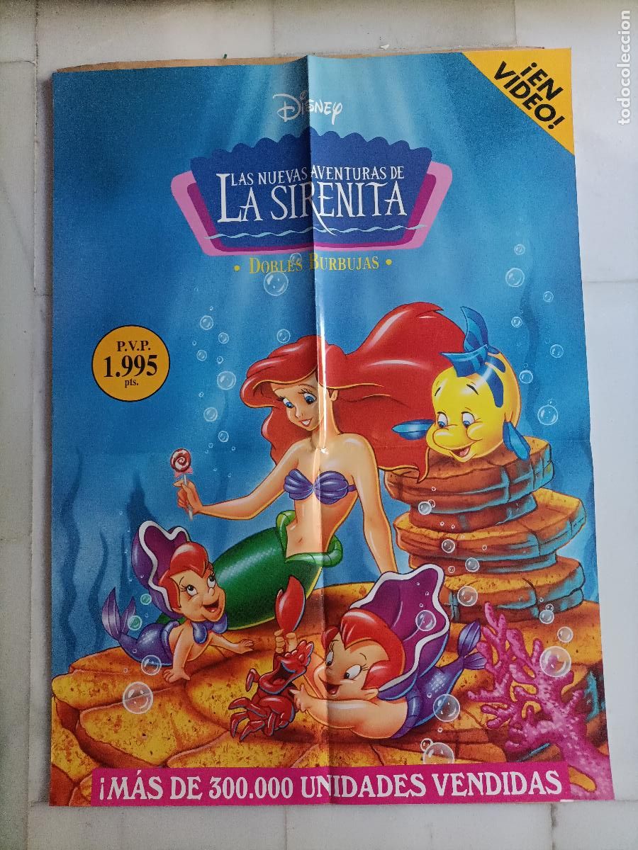 Cine: POSTER ORIGINAL WALT DISNEY. DE LA PEL&Iacute;CULA, LA SIRENITA. LAS NUEVAS AVENTURAS DOBLES BURBUJAS 88X64