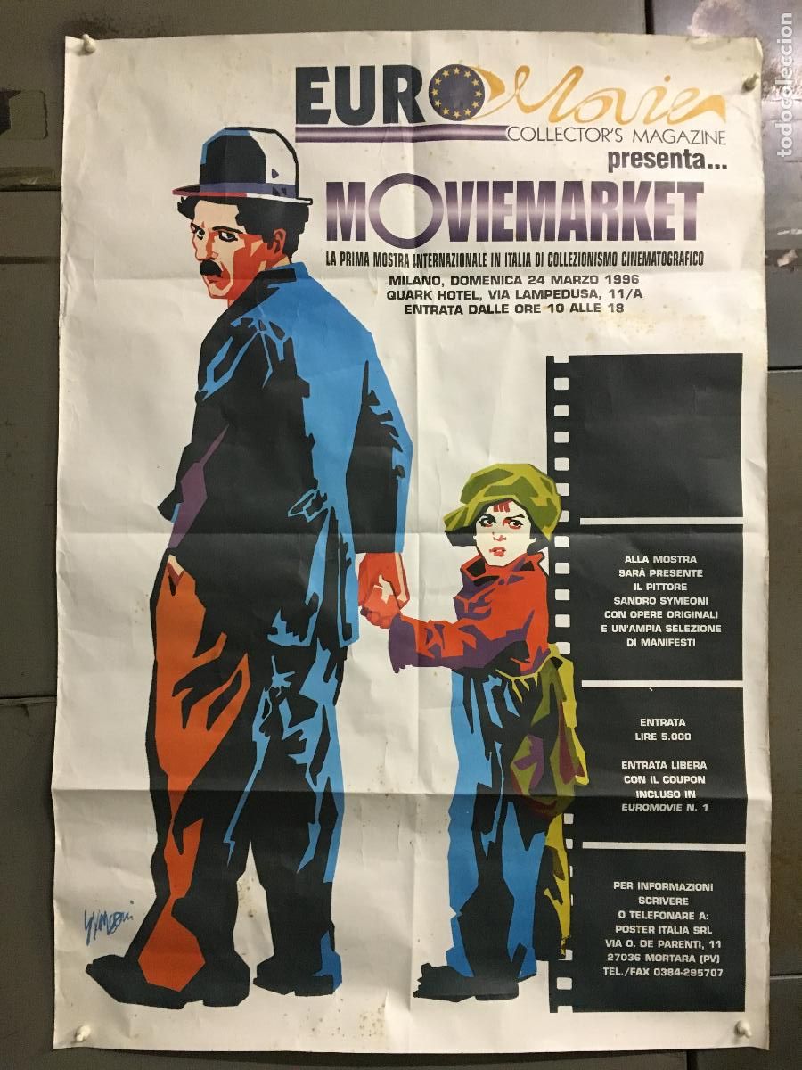 Cine: AFG46 CHARLES CHAPLIN EUROMARKET SANDRO SYMEONI POSTER ORIGINAL ITALIANO 70X100 1996 h0