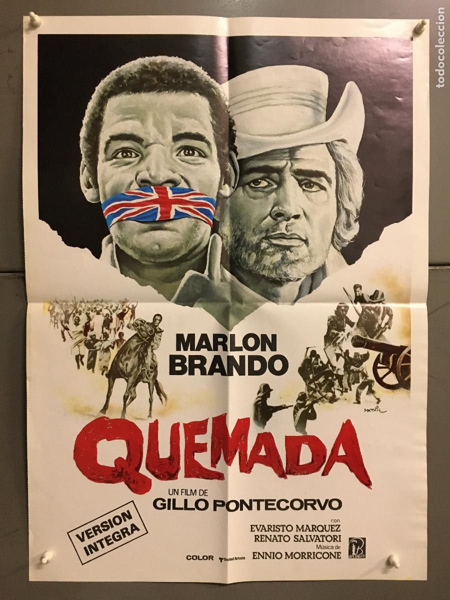Cine: AFG75 QUEMADA MARLON BRANDO PONTECORVO POSTER ORIGINAL 50X70 ESPA&Ntilde;OL
