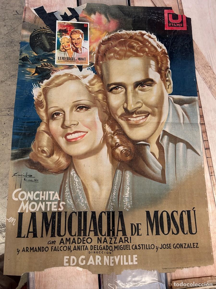 Cine: LA MUCHACHA DE MOSCU CARTEL 1,00X0,70 DIBUJADO A MANO MAQUETA ORIGINAL PONE TINTAS Y AUTOR EN LA MAY