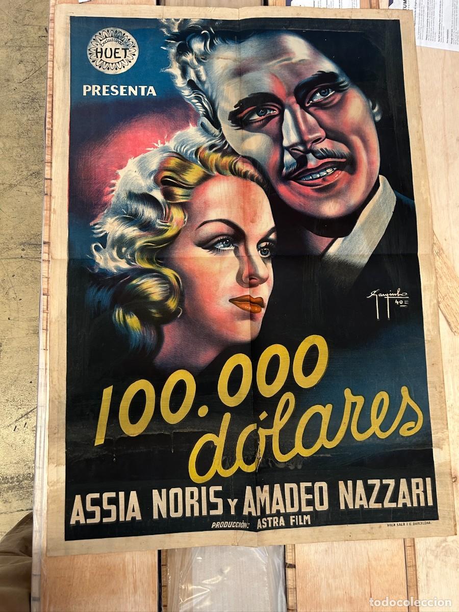 Cine: 100.000 DOLARES CARTEL 1,00X0,70, MAQUETA ORIGINAL CON TINTAS EMPLEADAS Y AUTOR AL DORSO