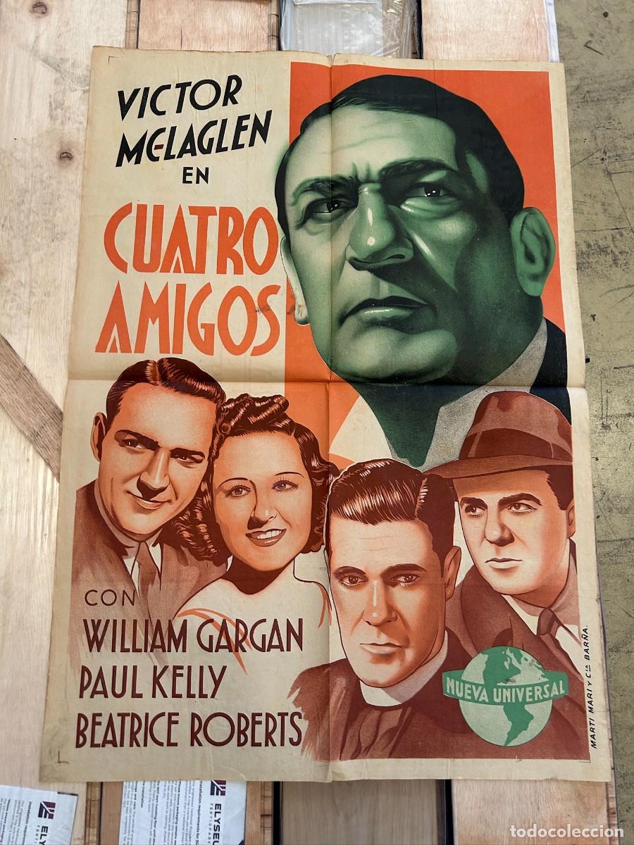 Kino: CUATRO AMIGOS CARTEL 1,00X0,70M MAQUETA ORIGINAL CON TINTAS Y AUTOR EN EL DORSO