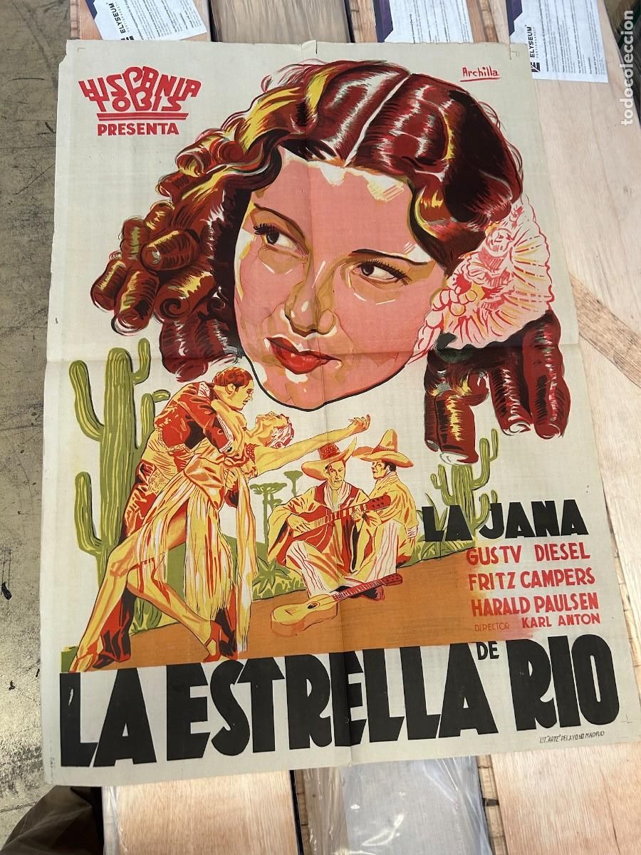 Cine: LA ESTRELLA DE RIO LA JANA POSTER 1,00X0,70M MAQUETA ORIGINAL EN ALGUNOS PONE AUTOR Y TINTAS EMPLEA