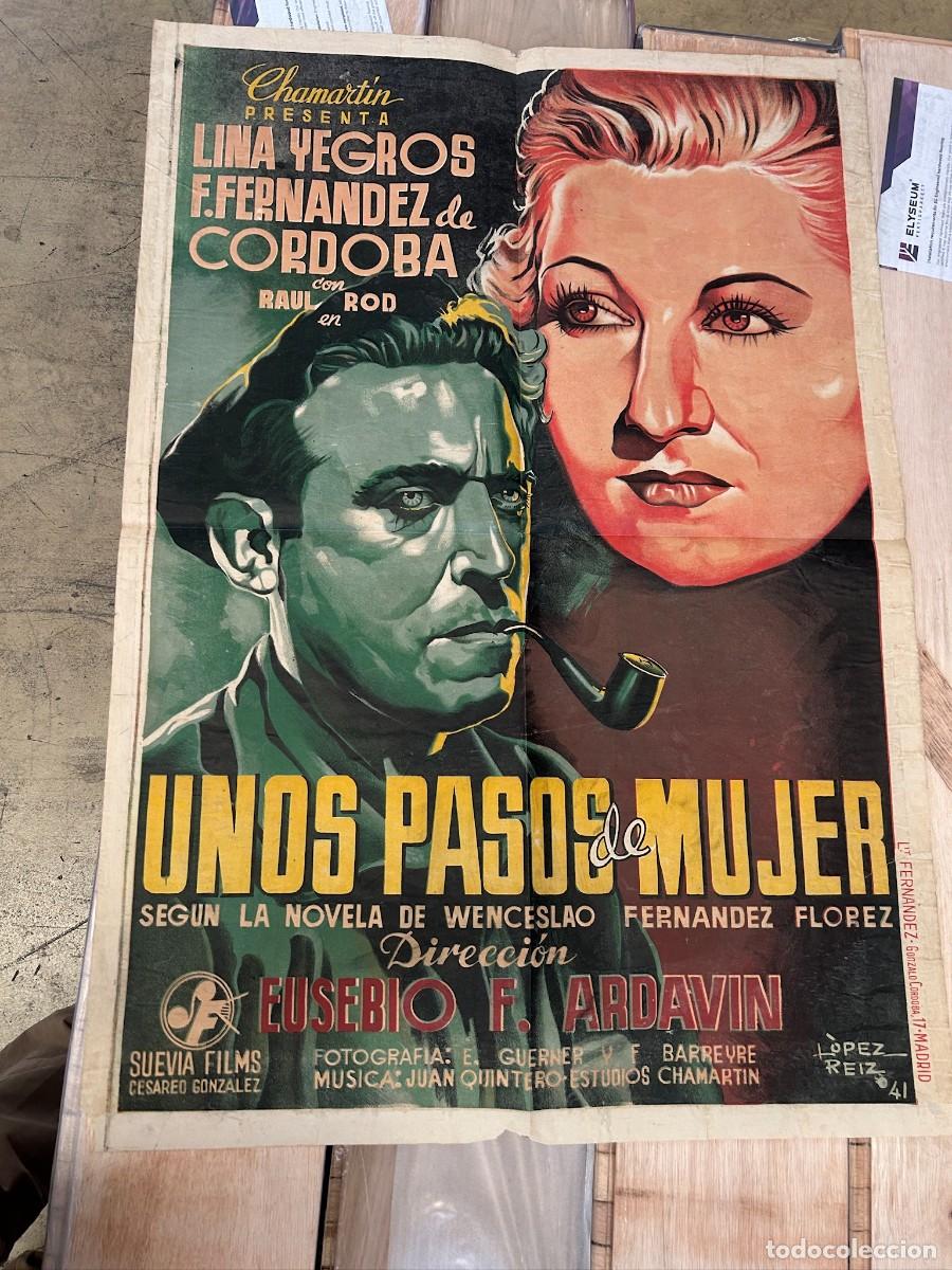Cine: UNOS PASOS DE MUJER CARTEL 1,00X0,70M MAQUETA ORIGINAL EN ALGUNOS PONE TINTAS Y AUTOR DEL DIBUJO