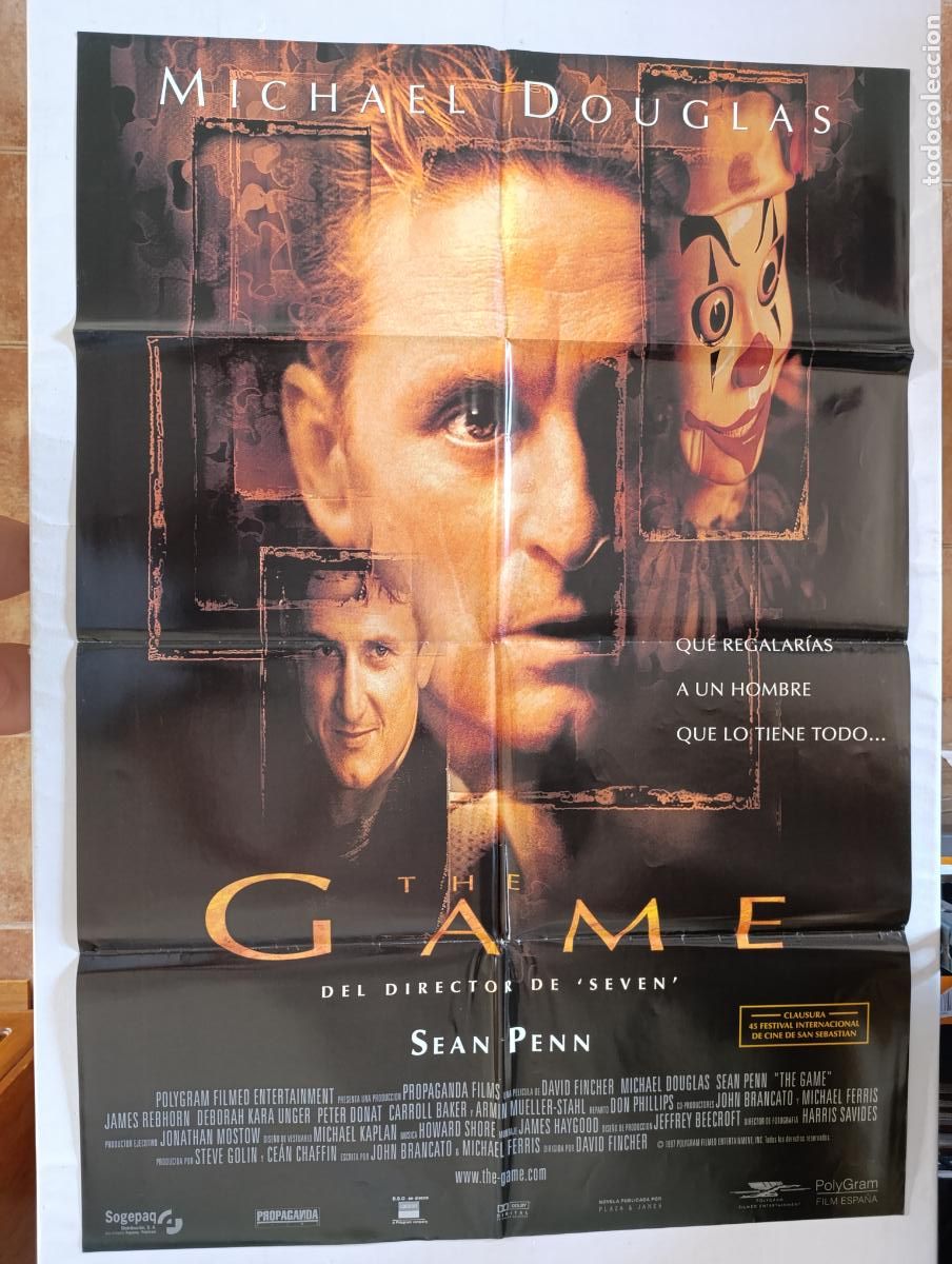 Cine: POSTER ORIGINAL THE GAME - 97 X 68 CM - MICHAEL DOUGLAS, SEAN PENN (387)