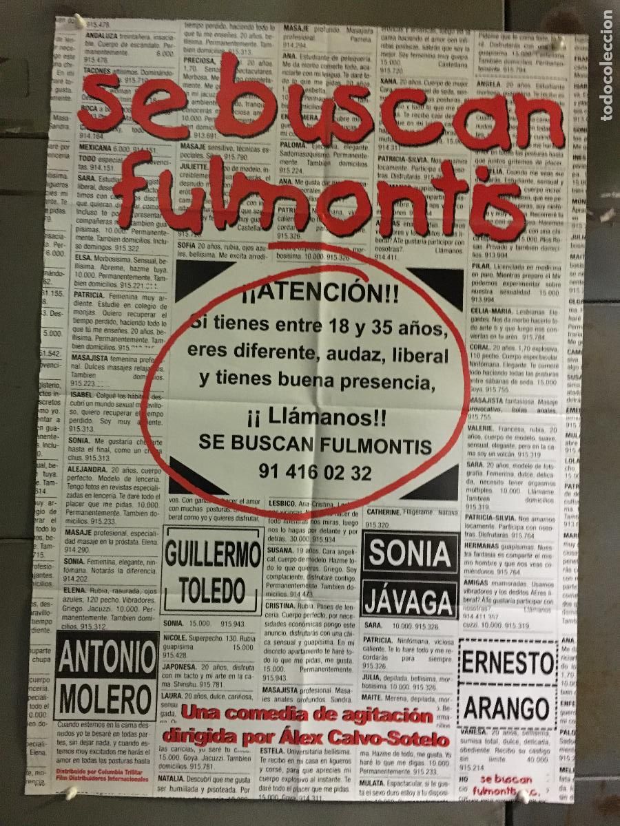 Cine: AFH33 SE BUSCAN FULMONTIS GUILLERMO TOLEDO POSTER ORIGINAL 70X100 ESTRENO H0