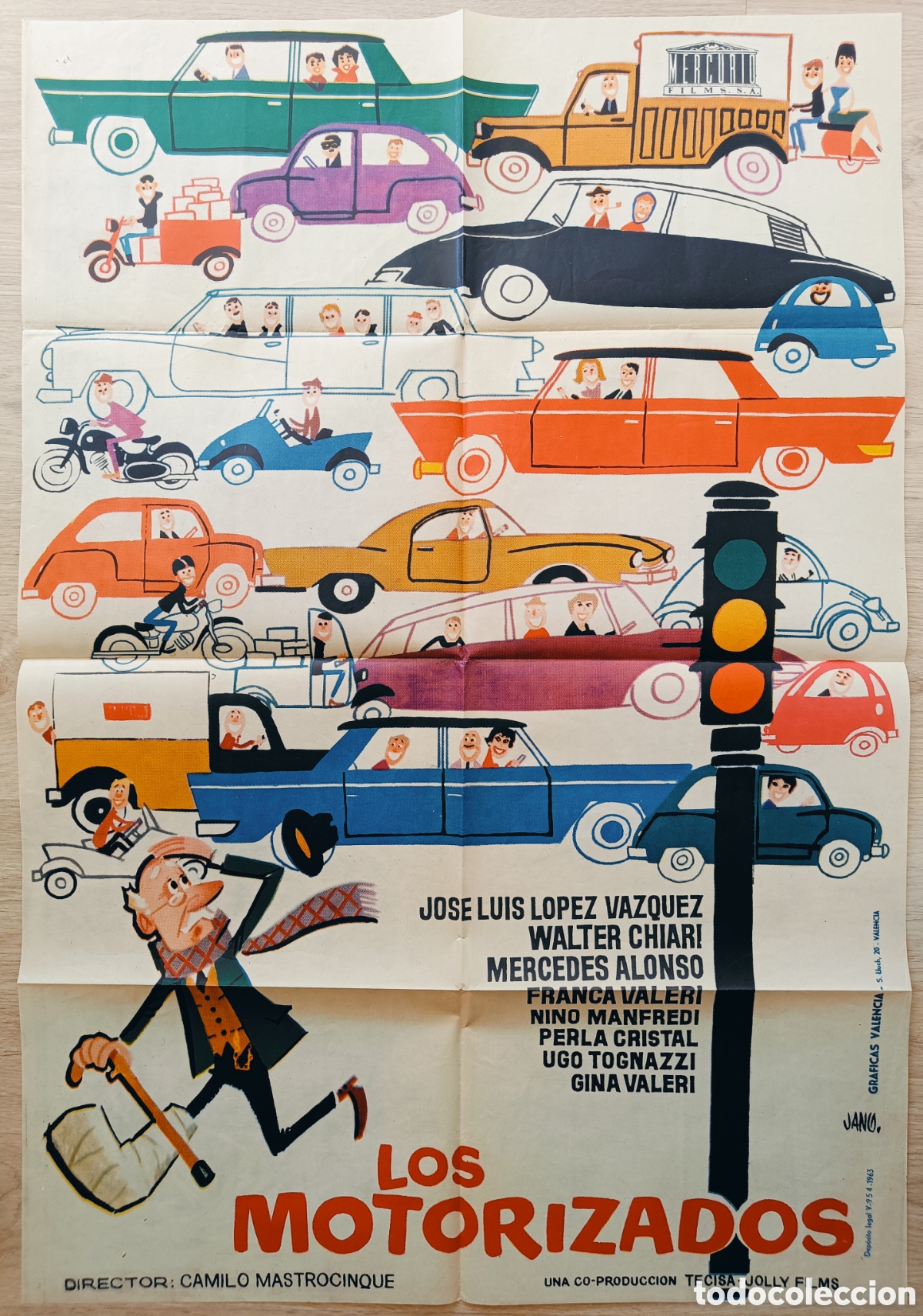 Cine: CARTEL CINE LOS MOTORIZADOS JOSE LUIS LOPEZ VAZQUEZ WALTER CHIARI JANO 1963 C1634