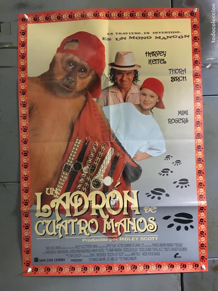 Cine: AFH62 UN LADRON DE CUATRO MANOS HARVEY KEITEL MIMI ROGERS POSTER ORIGINAL 70X100 ESTRENO h0