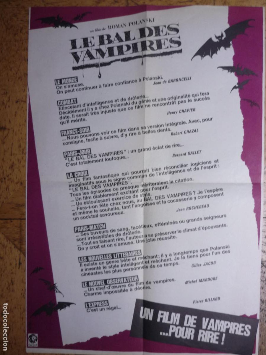 Cine: el baile de los vampiros - cartel original promocional francia - roman polanski sharon tate