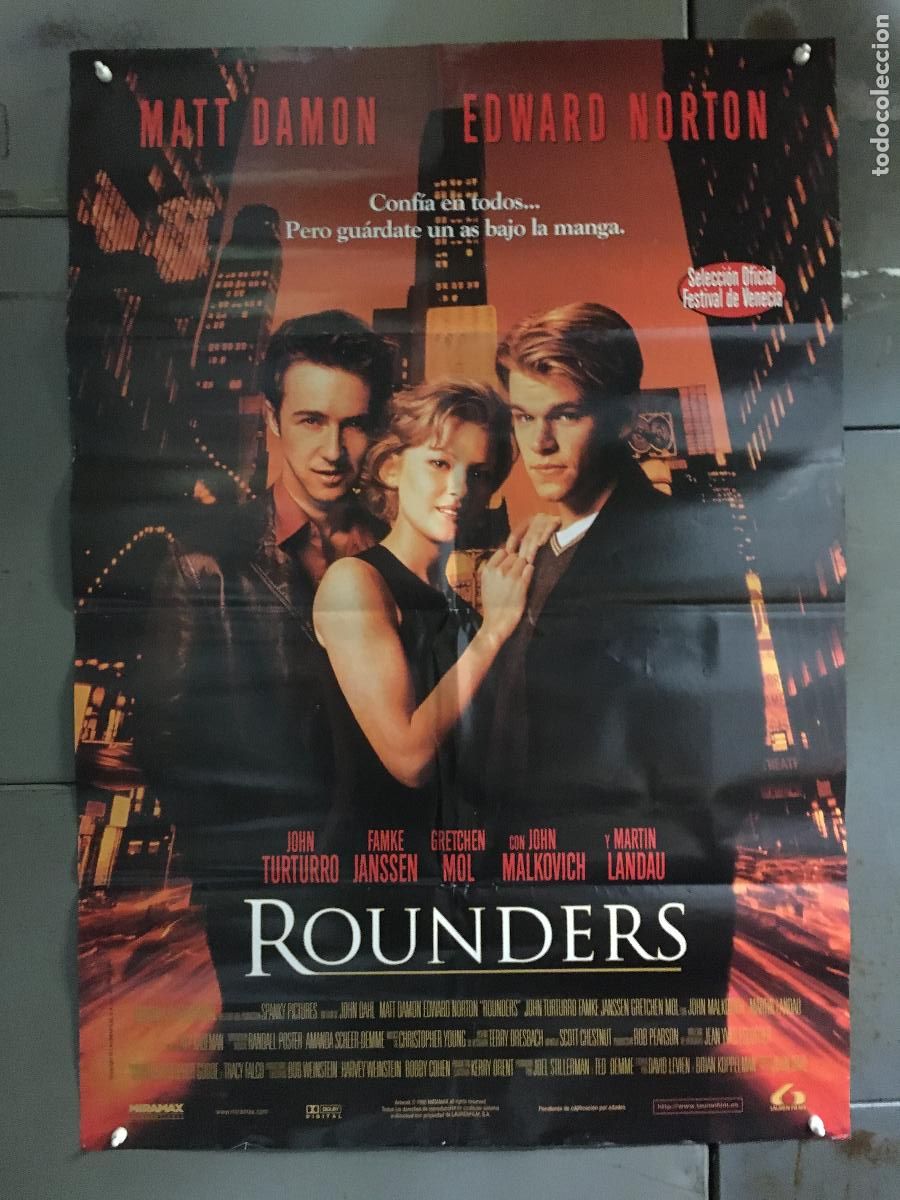 Cine: AFH95 ROUNDERS EDWARD NORTON MATT DAMON POKER POSTER ORIGINAL 70X100 ESTRENO h3