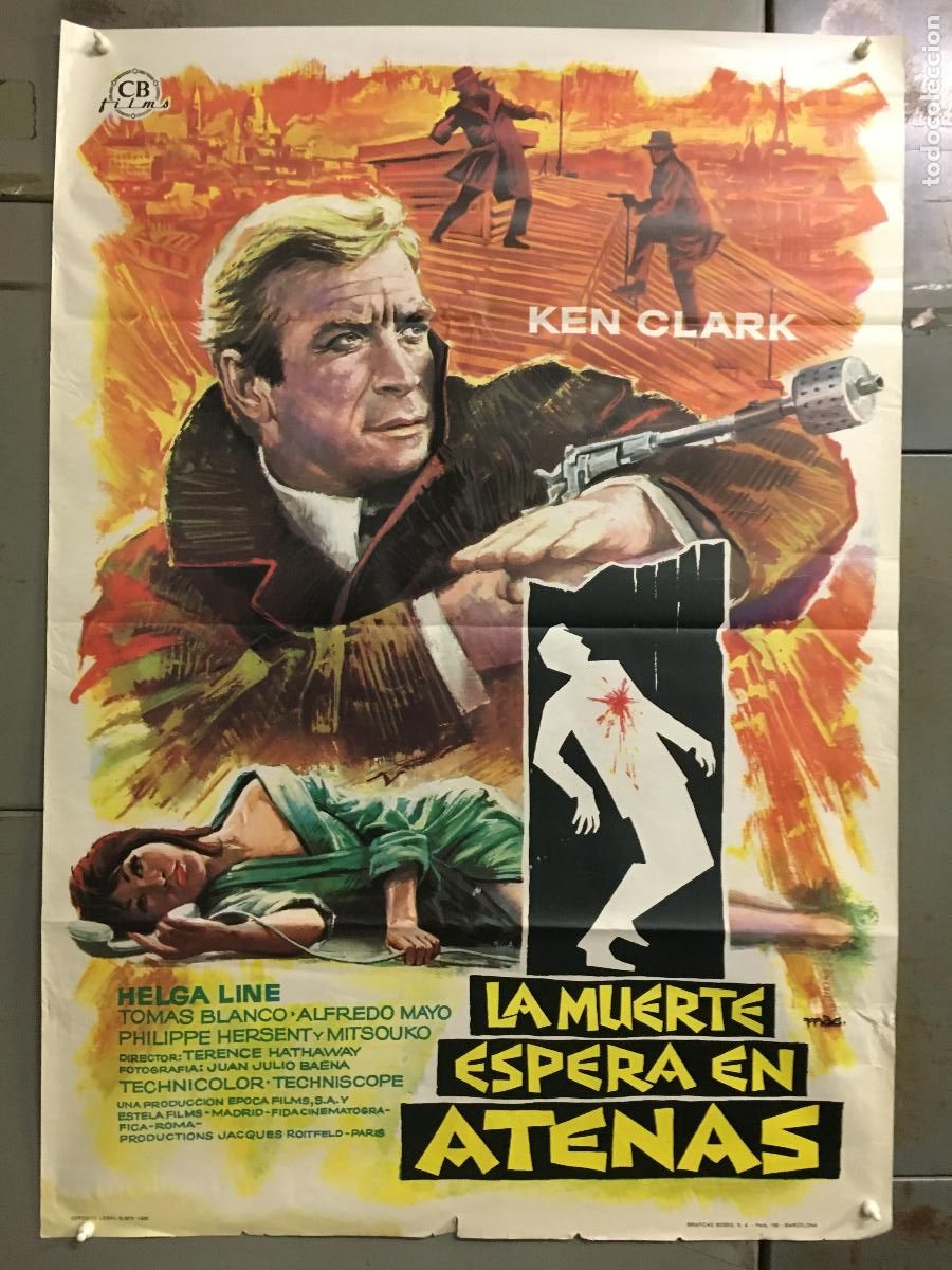 Cine: AFH99 LA MUERTE ESPERA EN ATENAS KEN CLARK HELGA LINE POSTER ORIGINAL 70X100 ESTRENO h9