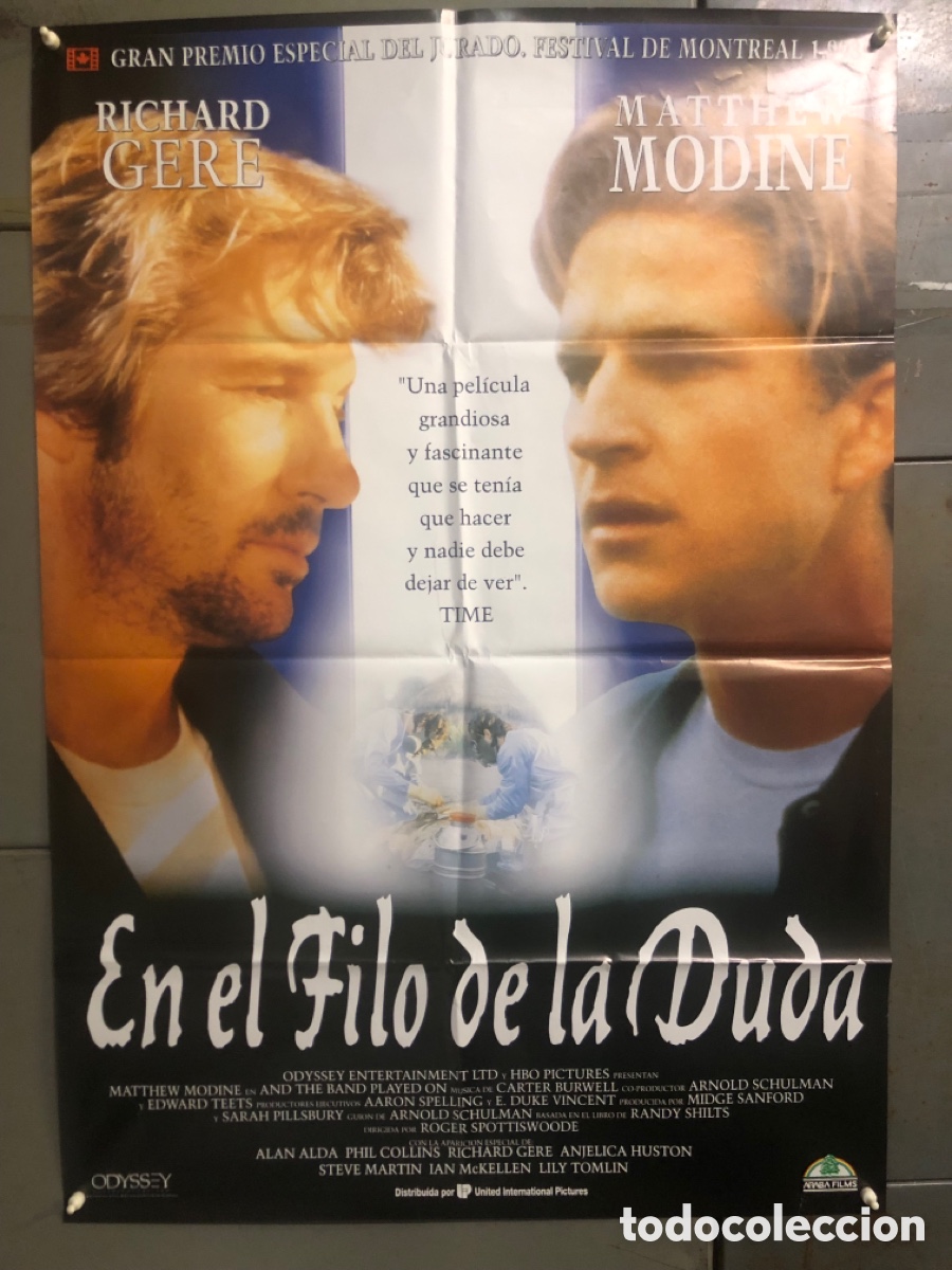 Cine: AFH86 EN EL FILO DE LA DUDA RICHARD GERE MATTHEW MODINE SIDA POSTER ORIGINAL 70X100 ESTRENO h6